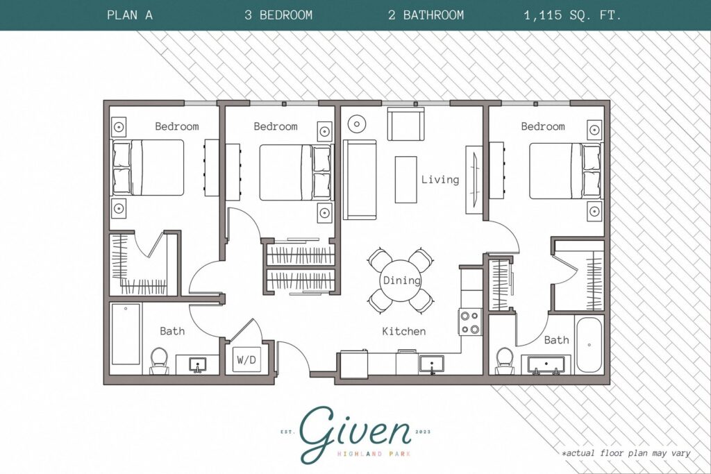 3 Bedroom, 2 Bath Plan A