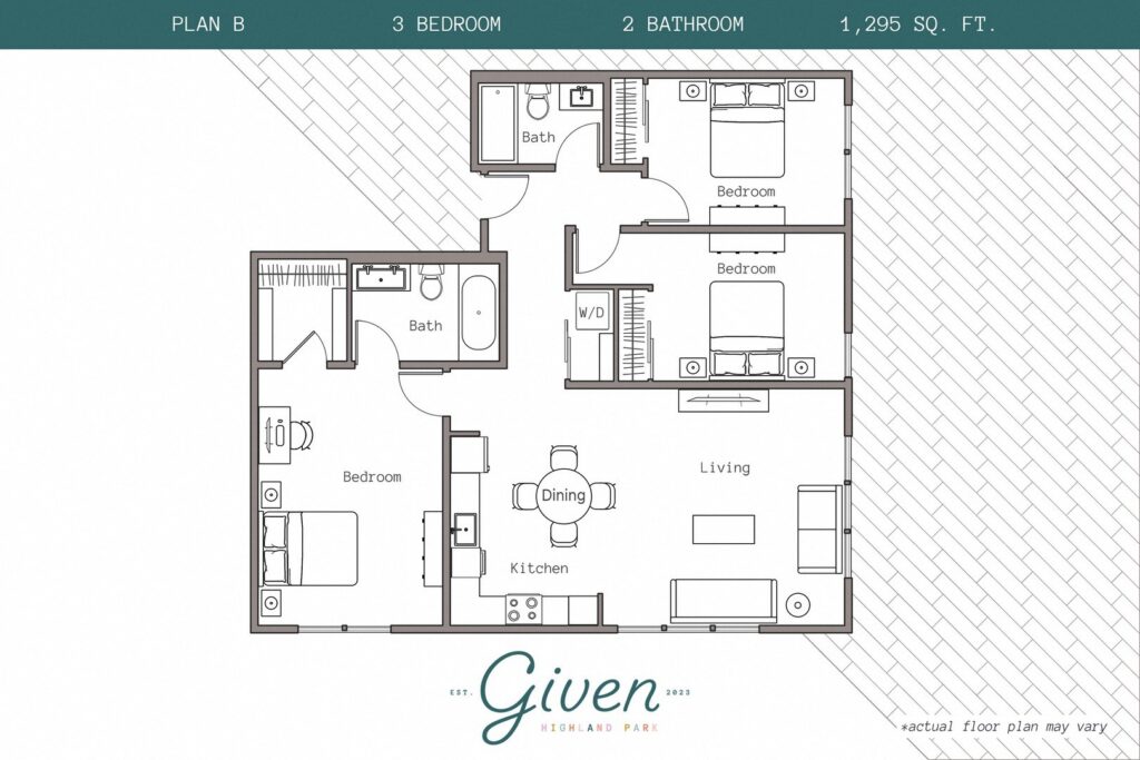 3 Bedroom, 2 Bath Plan B