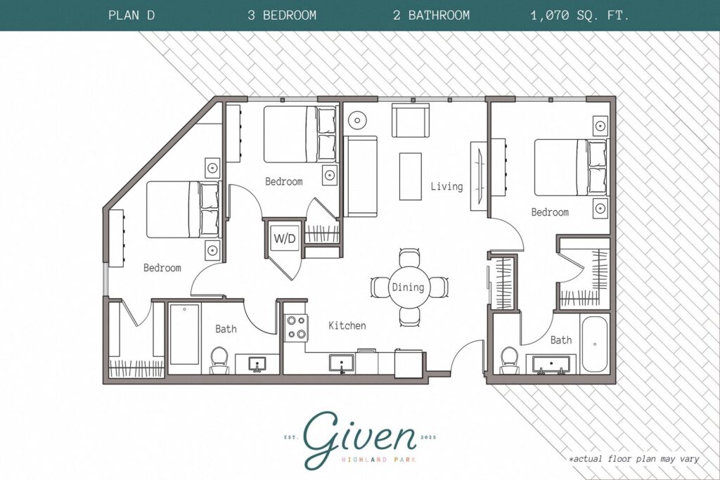 3 Bedroom, 2 Bath Plan D