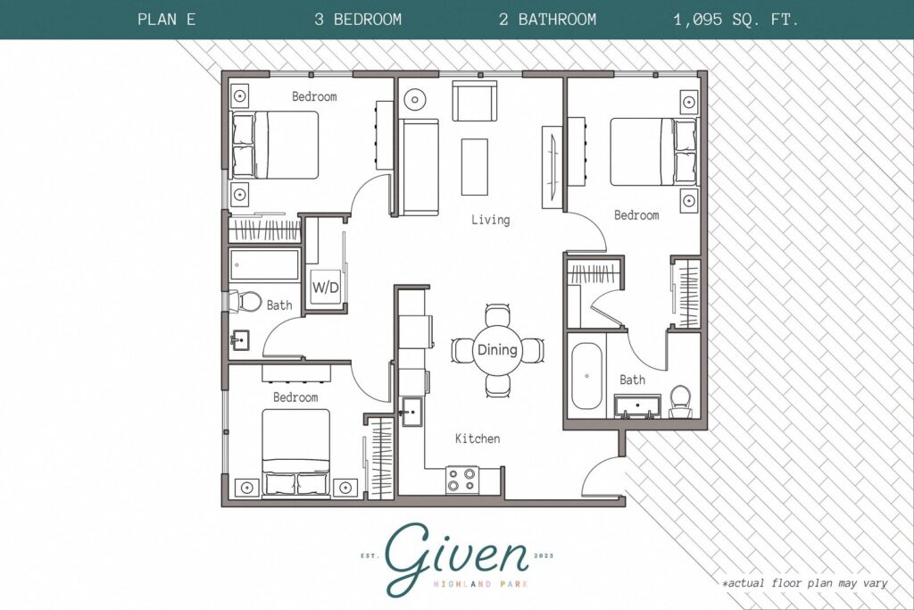 3 Bedroom, 2 Bath Plan E
