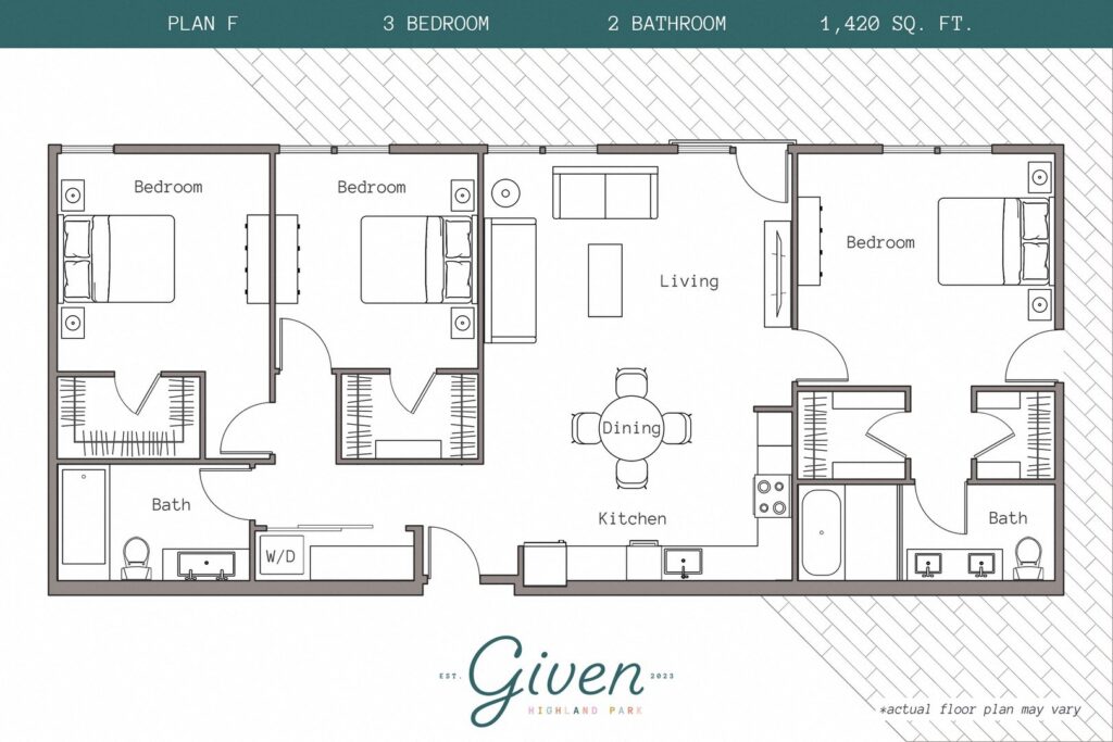 3 Bedroom, 2 Bath Plan F