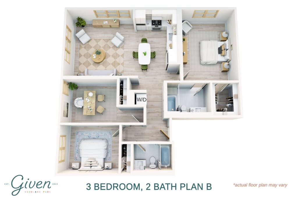 3 Bedroom, 2 Bath Plan B
