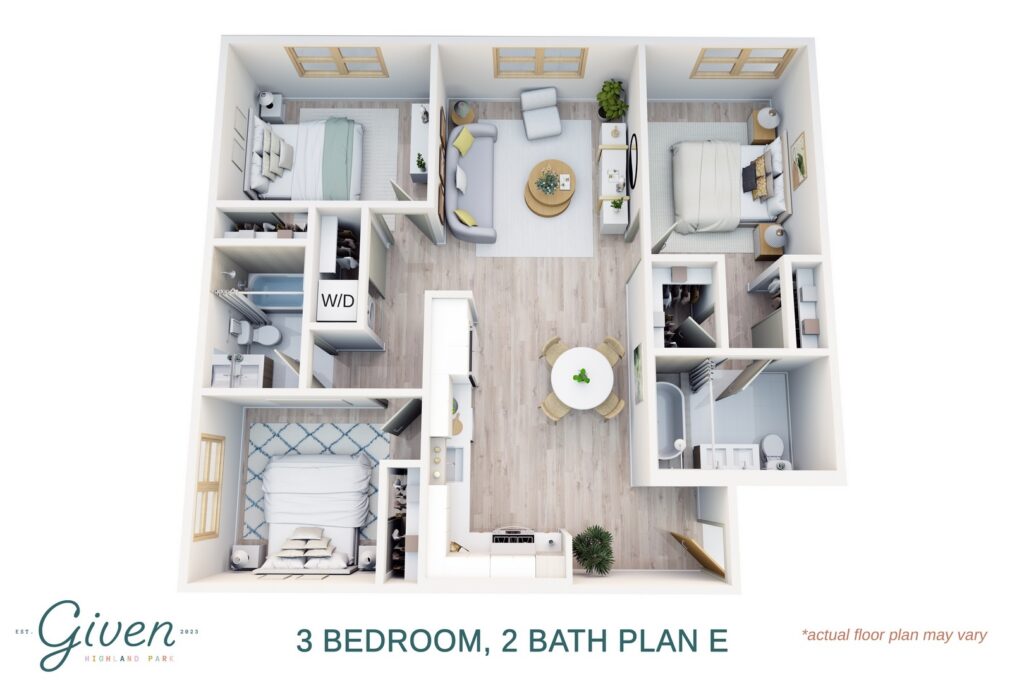 3 Bedroom, 2 Bath Plan E