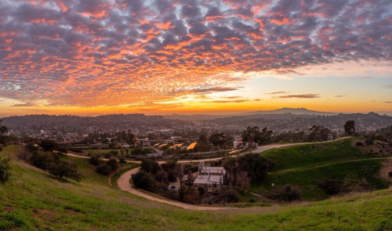 Dramatic sunset in Los Angeles with Glendale in the distance